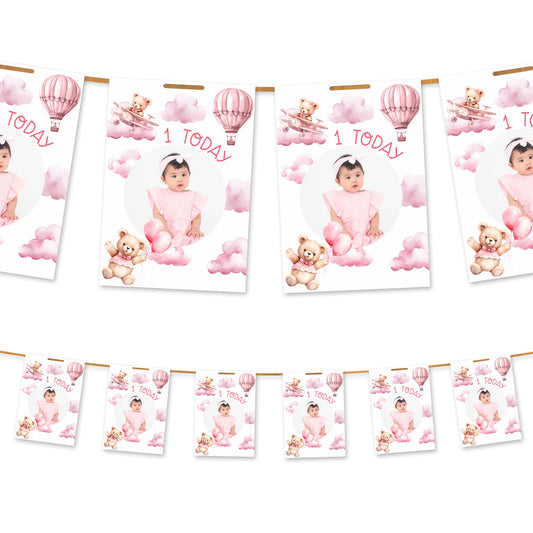 1st Birthday Bear Balloons Photo Bunting