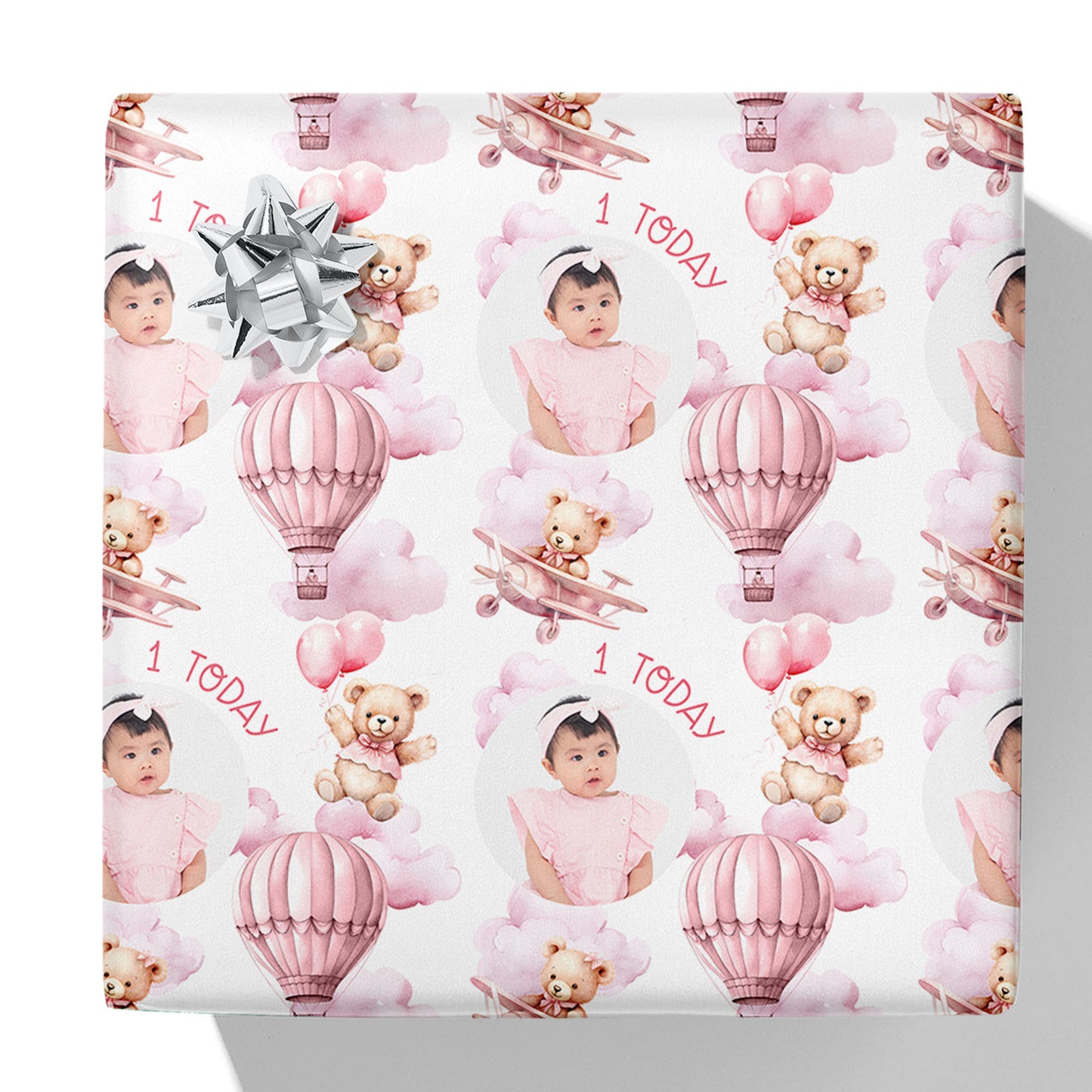 1st Birthday Bear Balloons Photo Gift Wrap