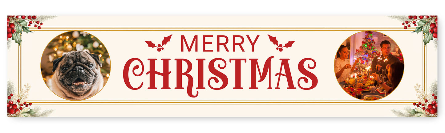 Merry Christmas Holly Photo Banner