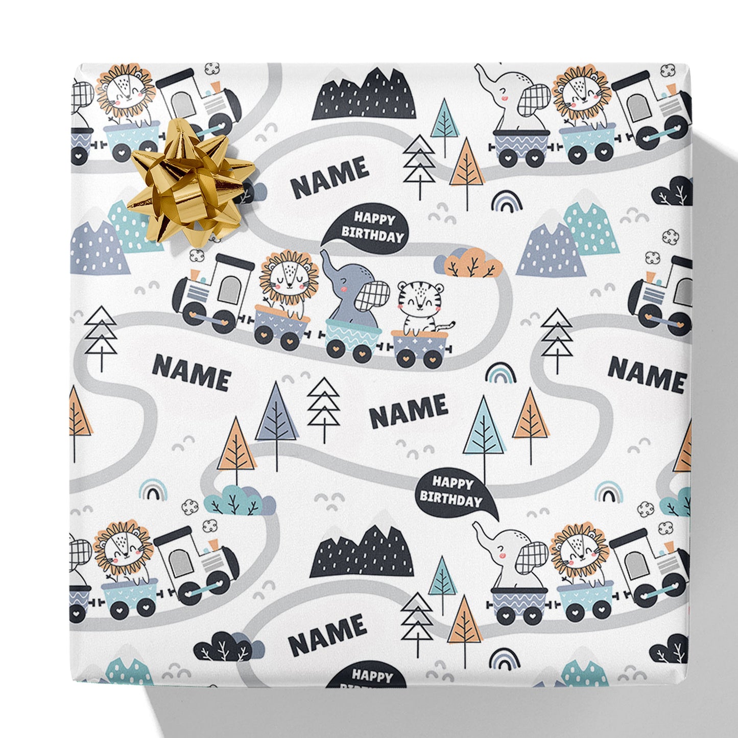 Animal Train Name Gift Wrap