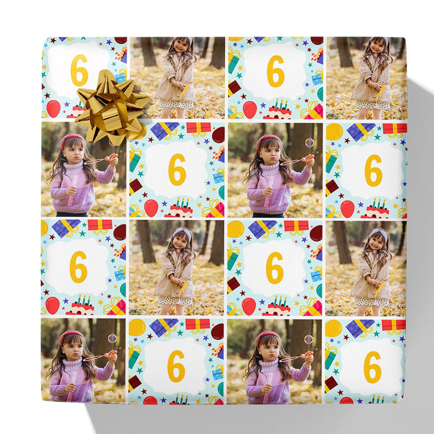 Geschenkverpackung mit Foto und Alter für Geburtstagsfeiern