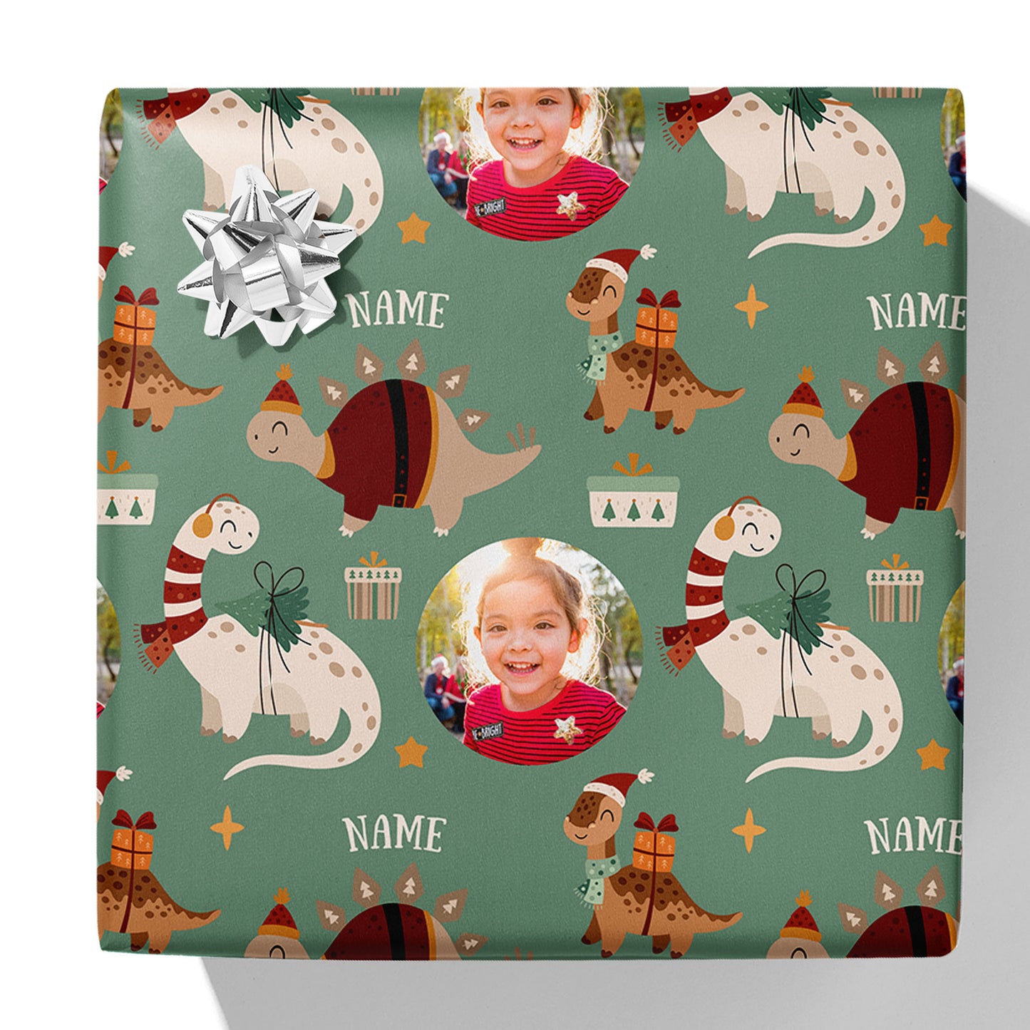 Christmas Dinosaur Photo Gift Wrap