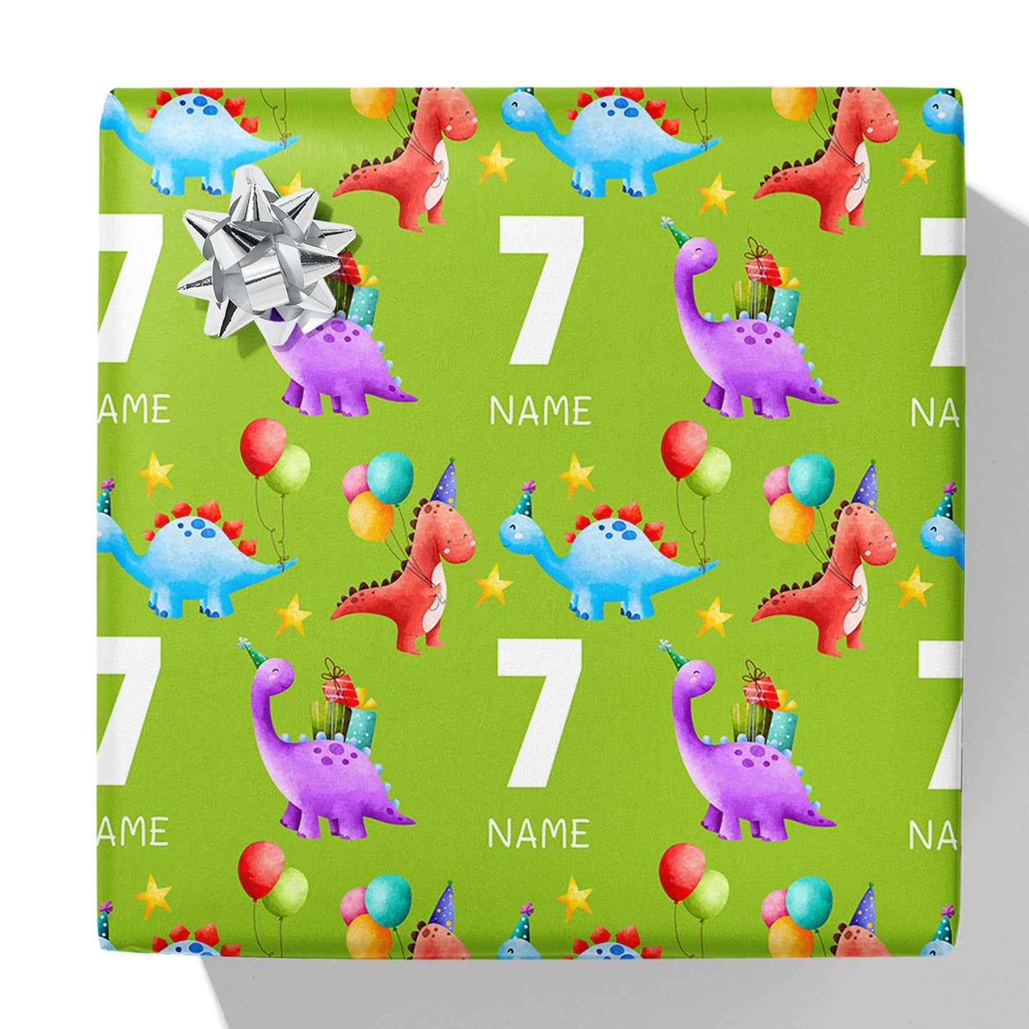 Geschenkverpackung für Dinosaurierparty mit Alter und Namen