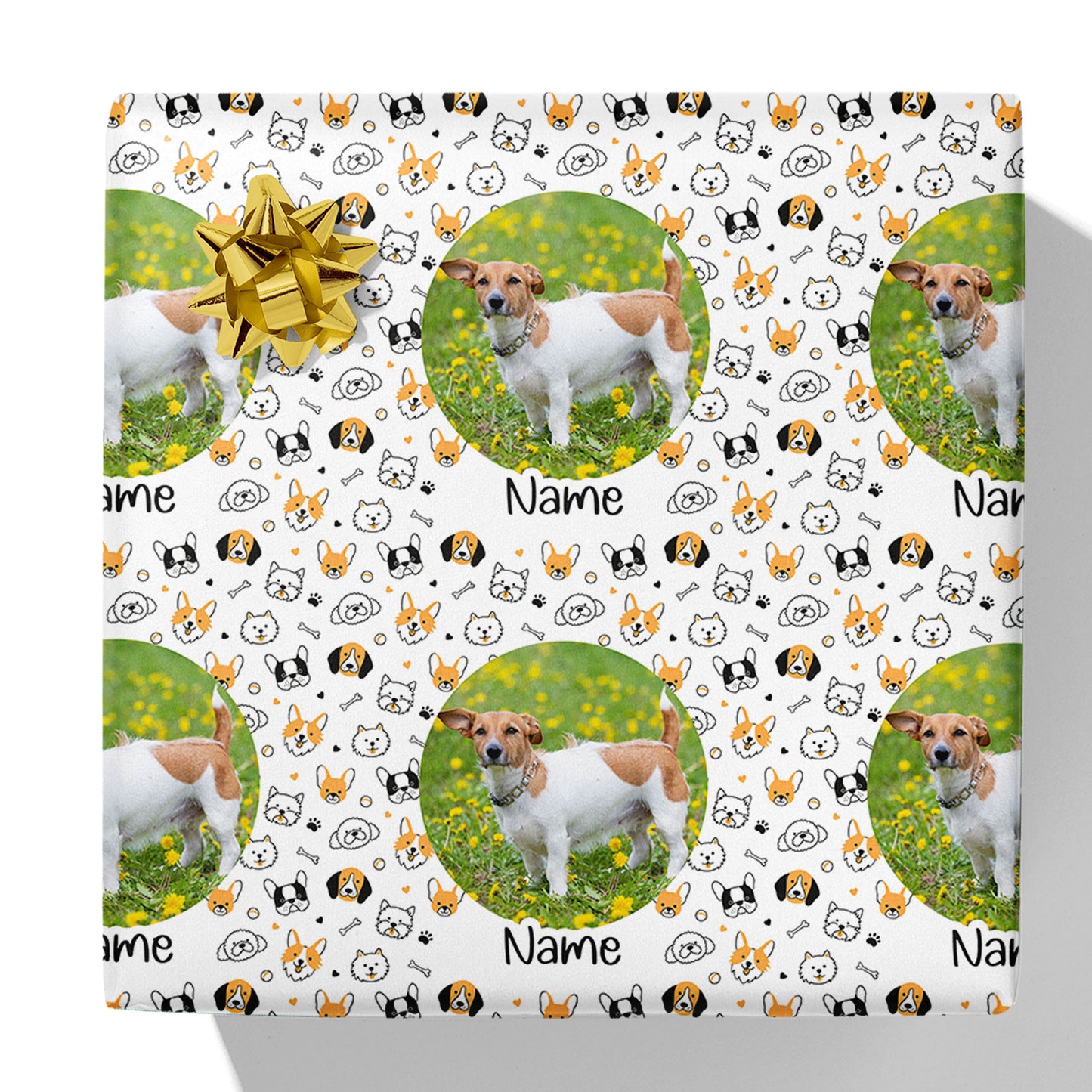 Geschenkverpackung mit Hundefoto und Namen