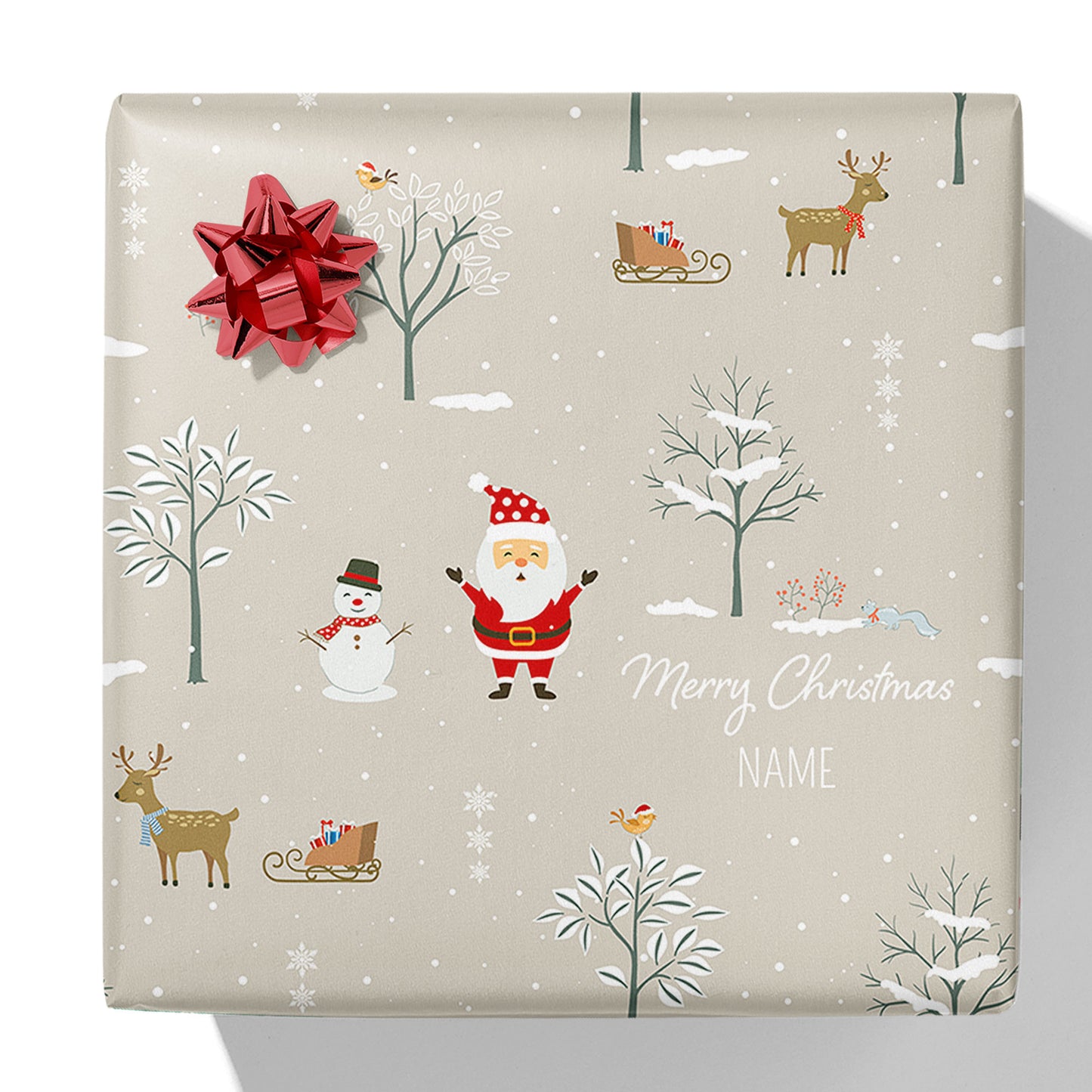 Neutral Christmas Name Gift Wrap