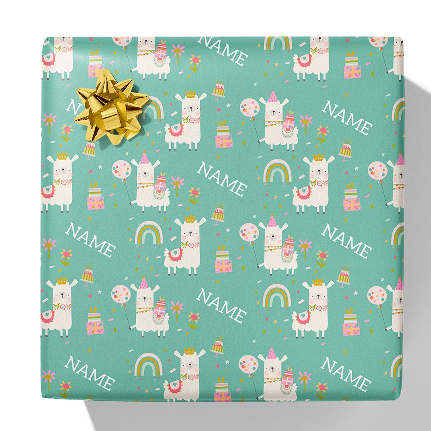 Geschenkpapier mit Namen „Party-Lama“