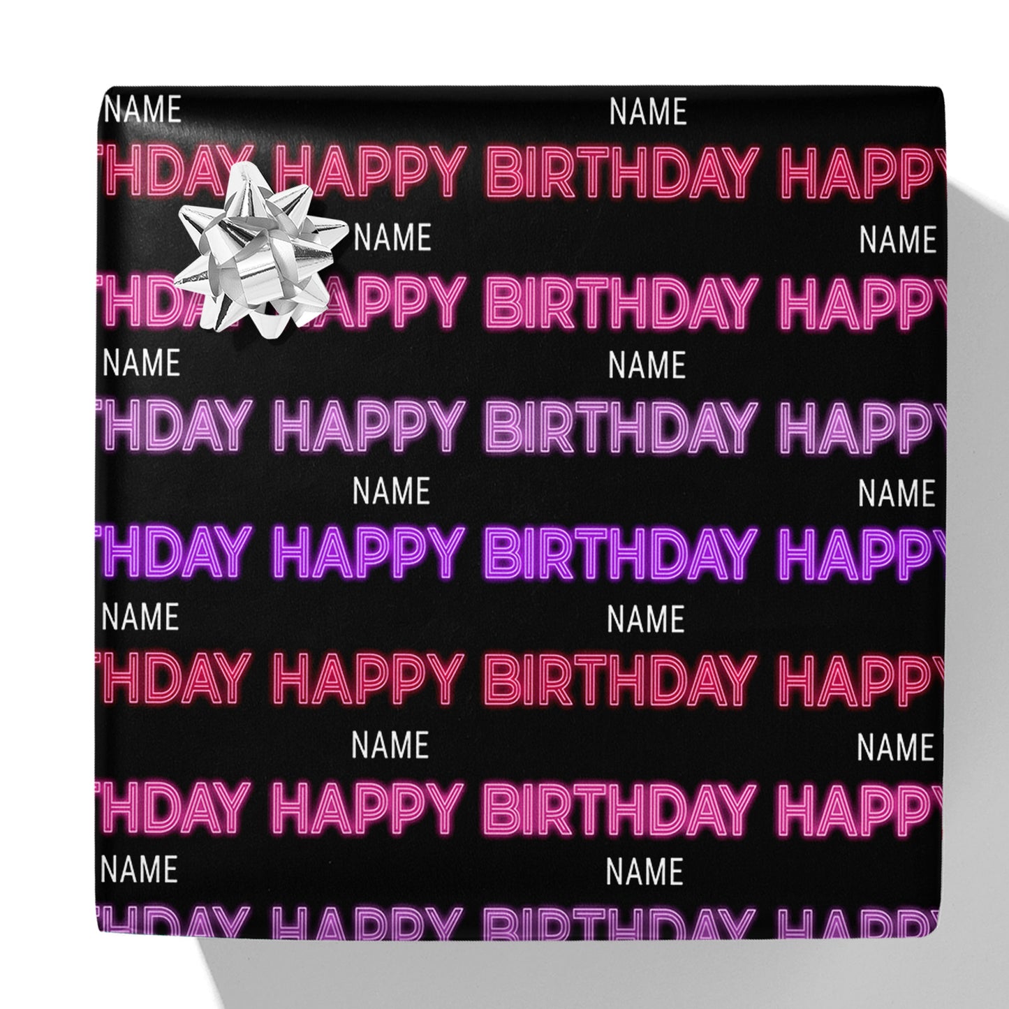 Neon Happy Birthday Name Gift Wrap