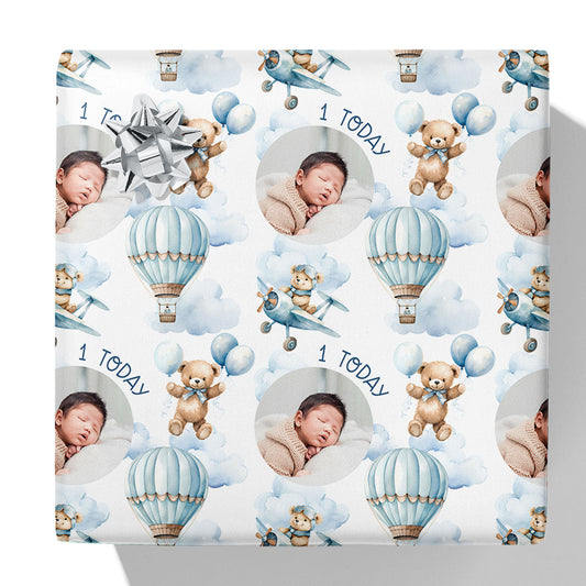 1st Birthday Bear Balloons Photo Gift Wrap