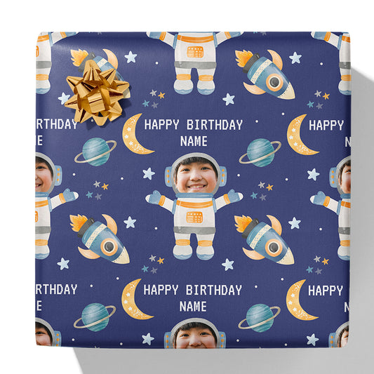 Astronaut Photo and Name Gift Wrap
