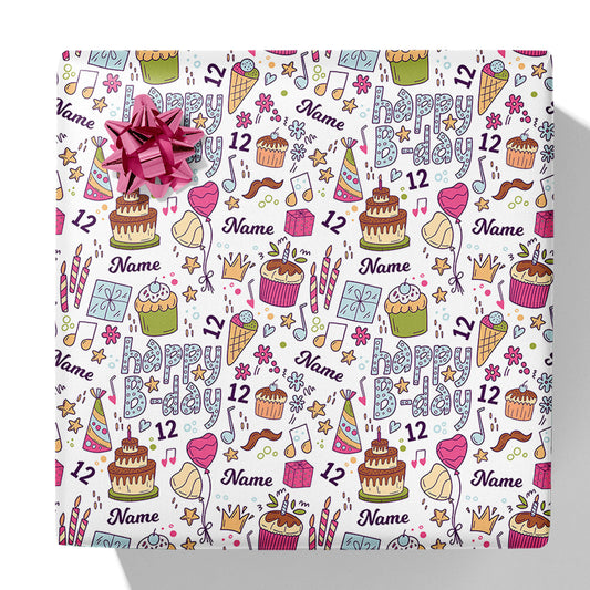 B-Day Girl Name and Age Gift Wrap