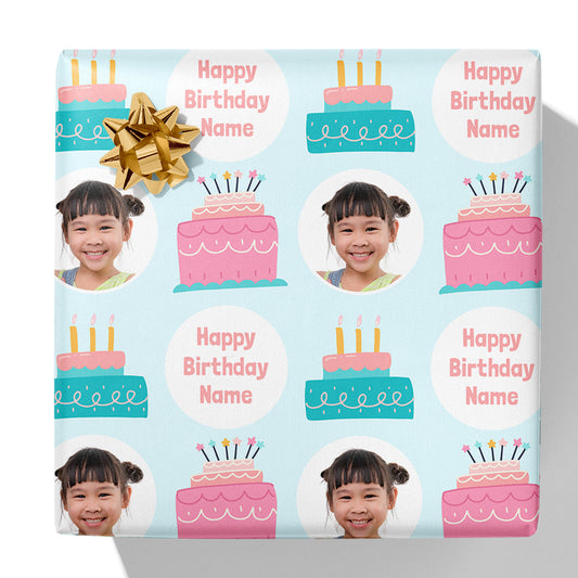 Birthday Cake Photo and Name Gift Wrap