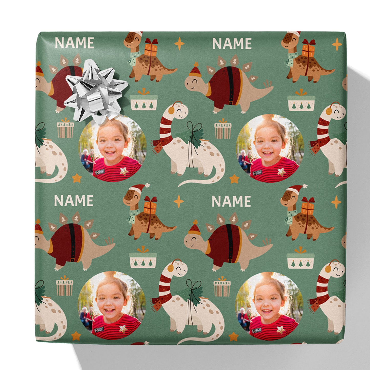 Christmas Dinosaur Photo Gift Wrap