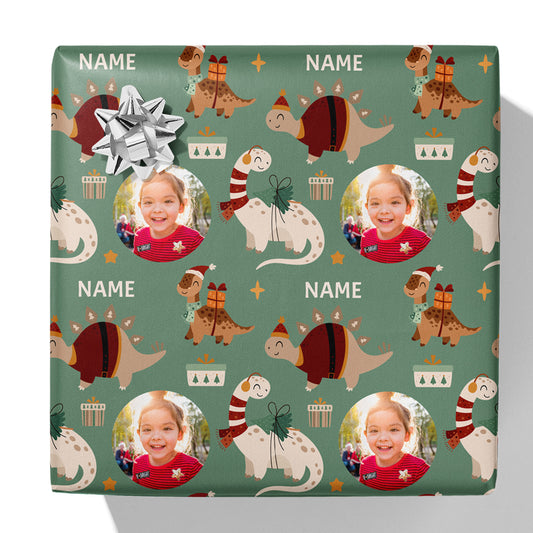 Christmas Dinosaur Photo Gift Wrap