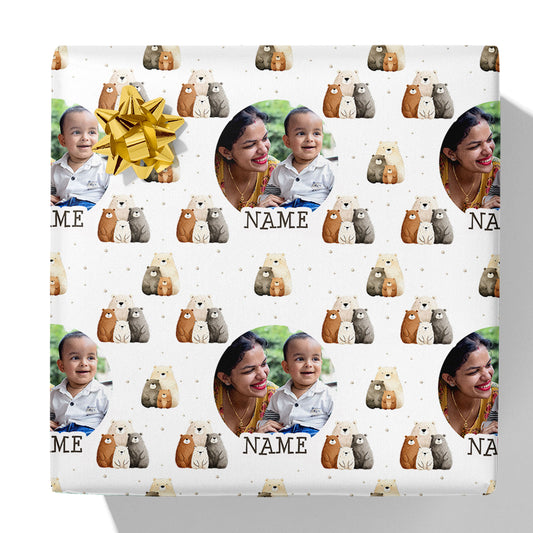 Bears Family Photo and Name Gift Wrap