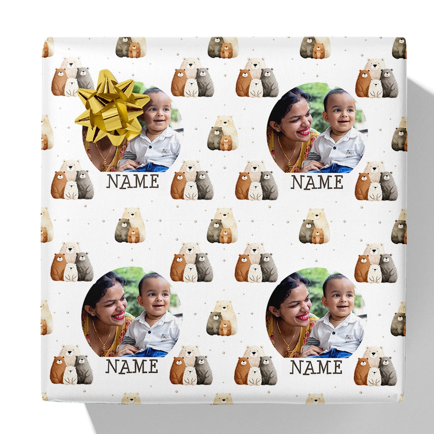 Bears Family Photo and Name Gift Wrap