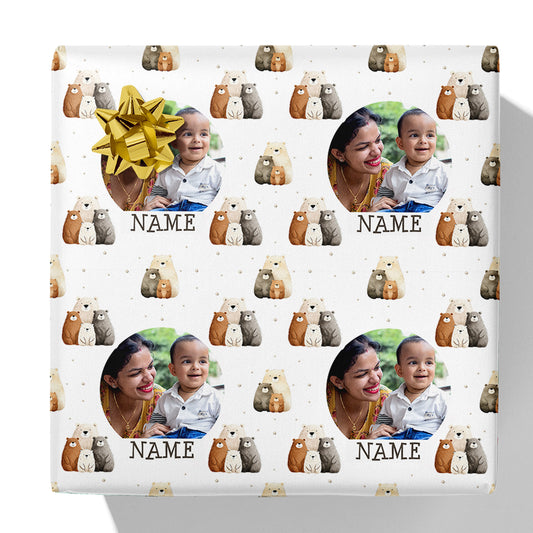Bears Family Photo and Name Gift Wrap