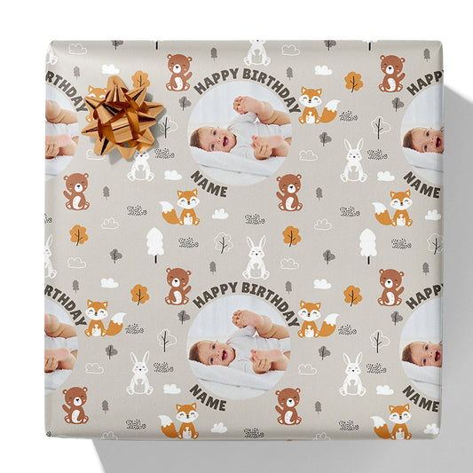 Forest Animals Photo and Name Gift Wrap