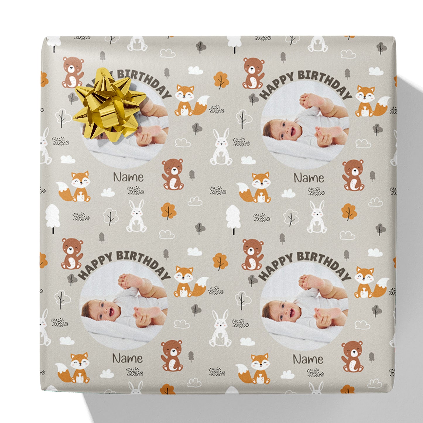 Forest Animals Photo and Name Gift Wrap