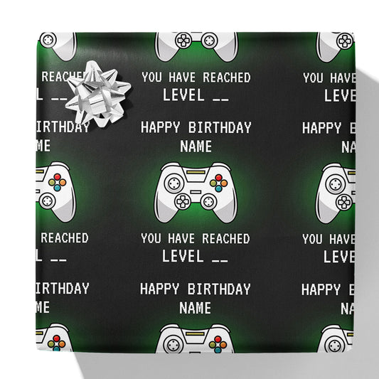 Gaming Level Up Name and Age Gift Wrap