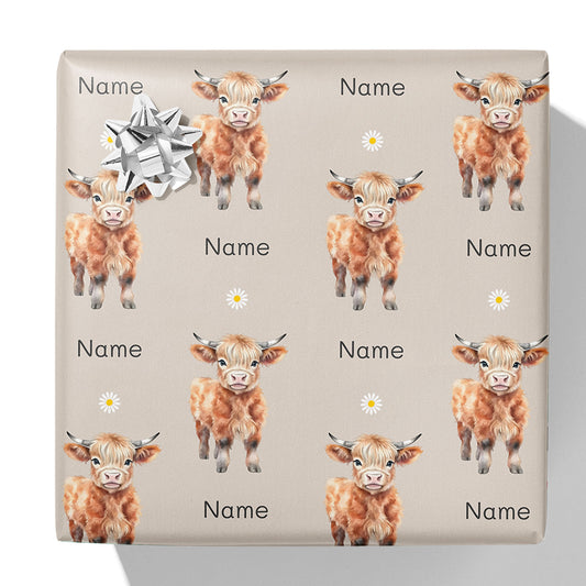 Highland Cow Name Gift Wrap
