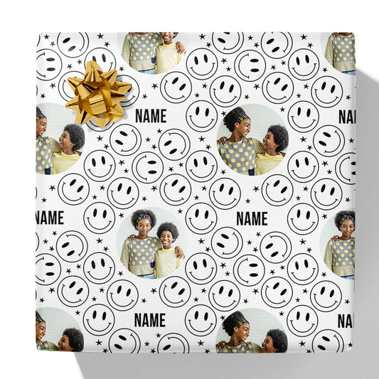 Smiley Face Photo and Name Gift Wrap