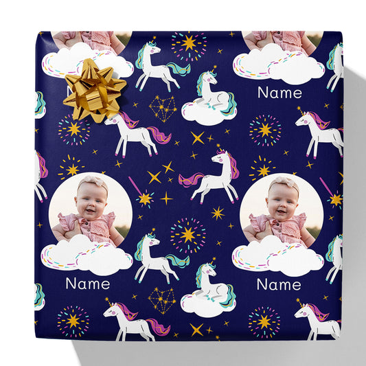 Unicorn Name and Photo Gift Wrap