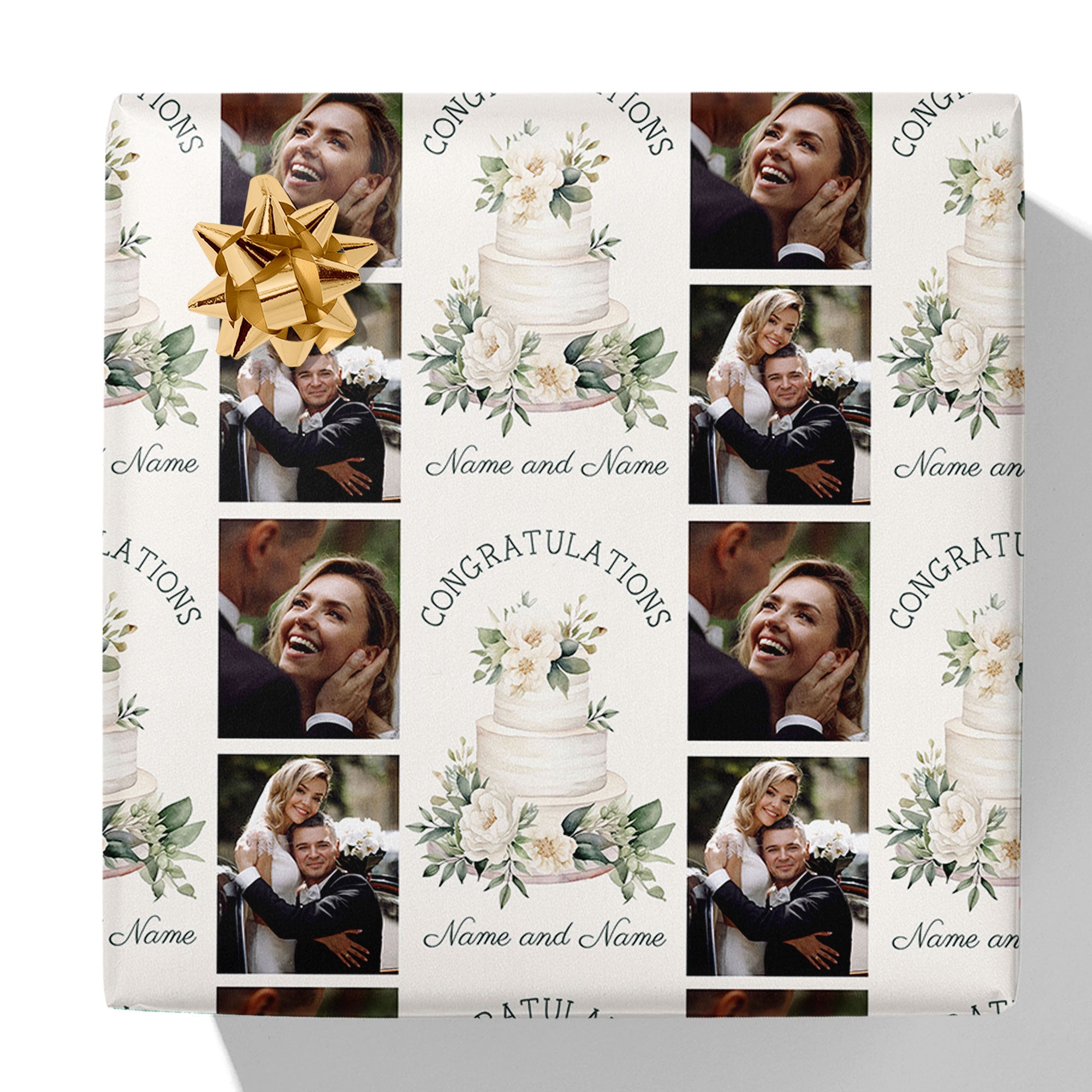 Wedding Cake Congratulations Photo and Name Gift Wrap – Simply Gift Wrap