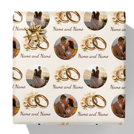Wedding Rings Photo and Name Gift Wrap