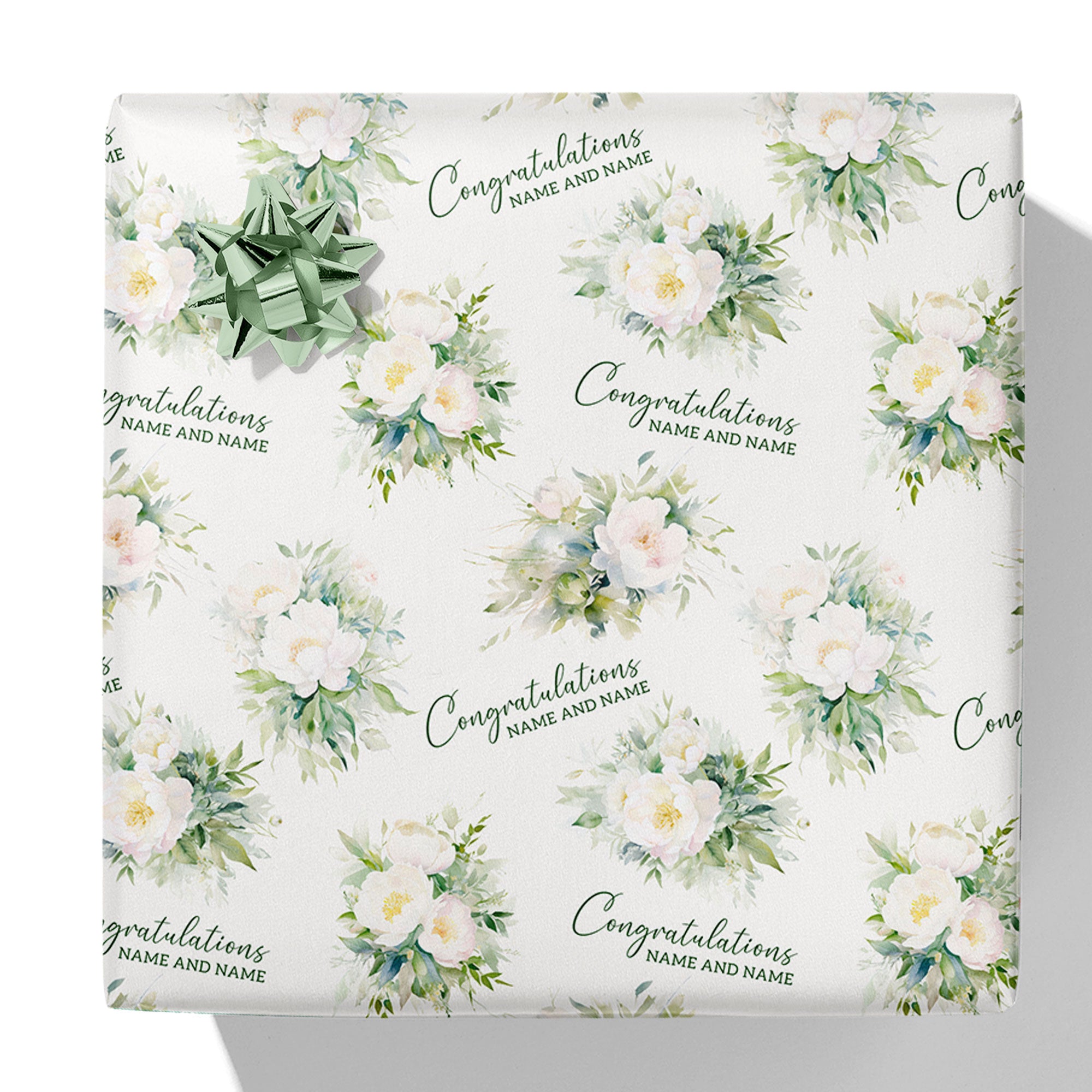 White Peony Congratulations Name Gift Wrap – Simply Gift Wrap