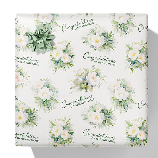 White Peony Congratulations Name Gift Wrap